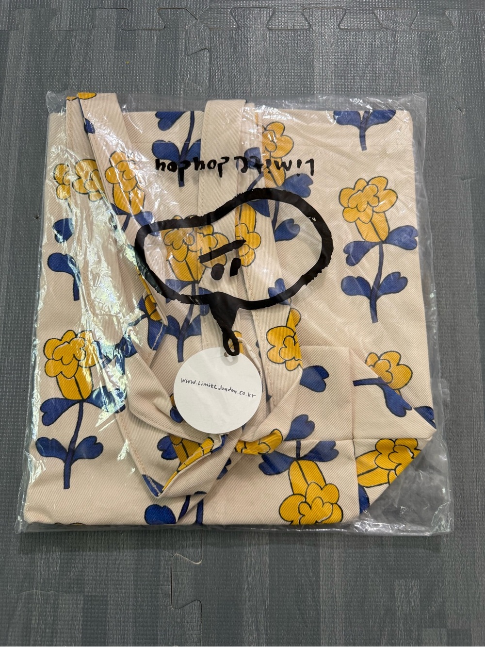 Floral Canvas Tote Bag in Cream with Yellow & Blue Flowers